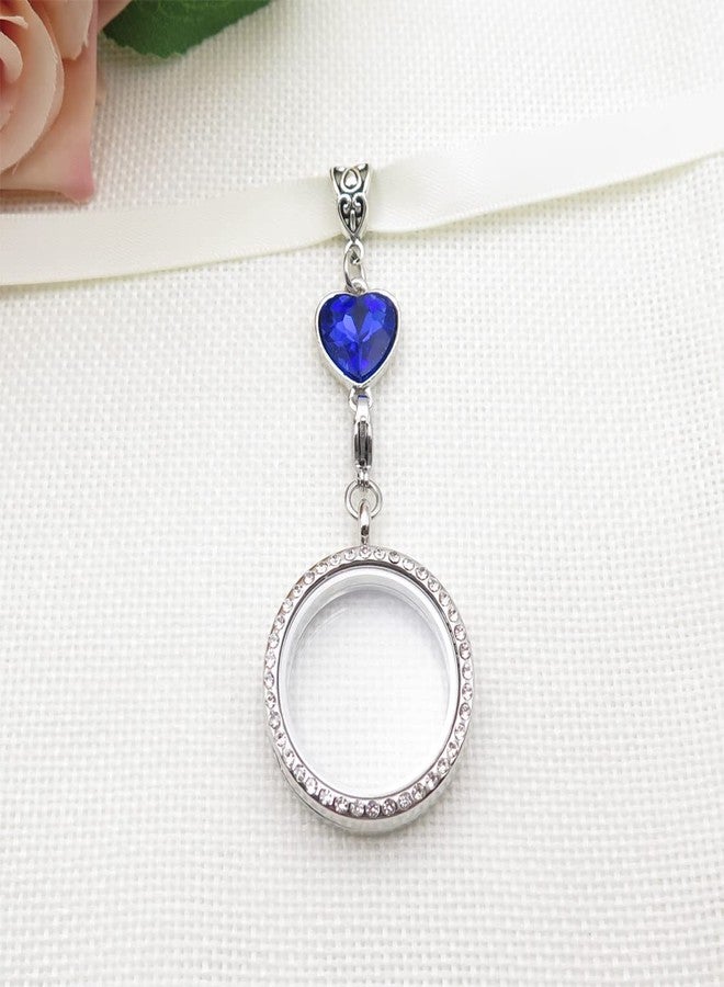 IDLAN Wedding Bouquet Locket Charm Rhinestone Photo Charm Memorial Bride Pendant Memorial Photo Keepsake Something blue (Round-F-Locket) - Image 3