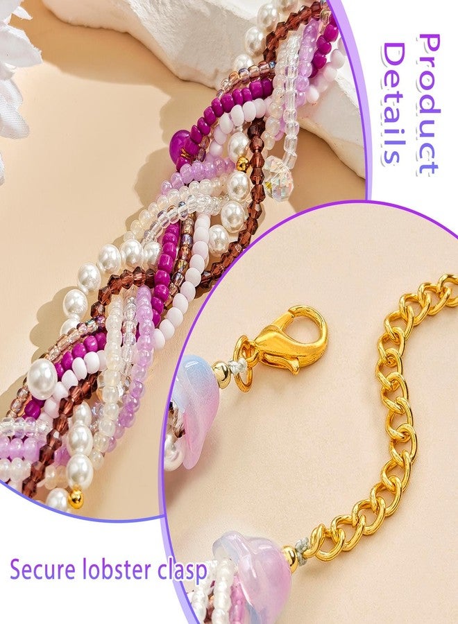 ELABEST Beaded Pearl Necklace for women Handmade Plait Trendy Boho Y2K Crystal Choker (Purple) - Image 3