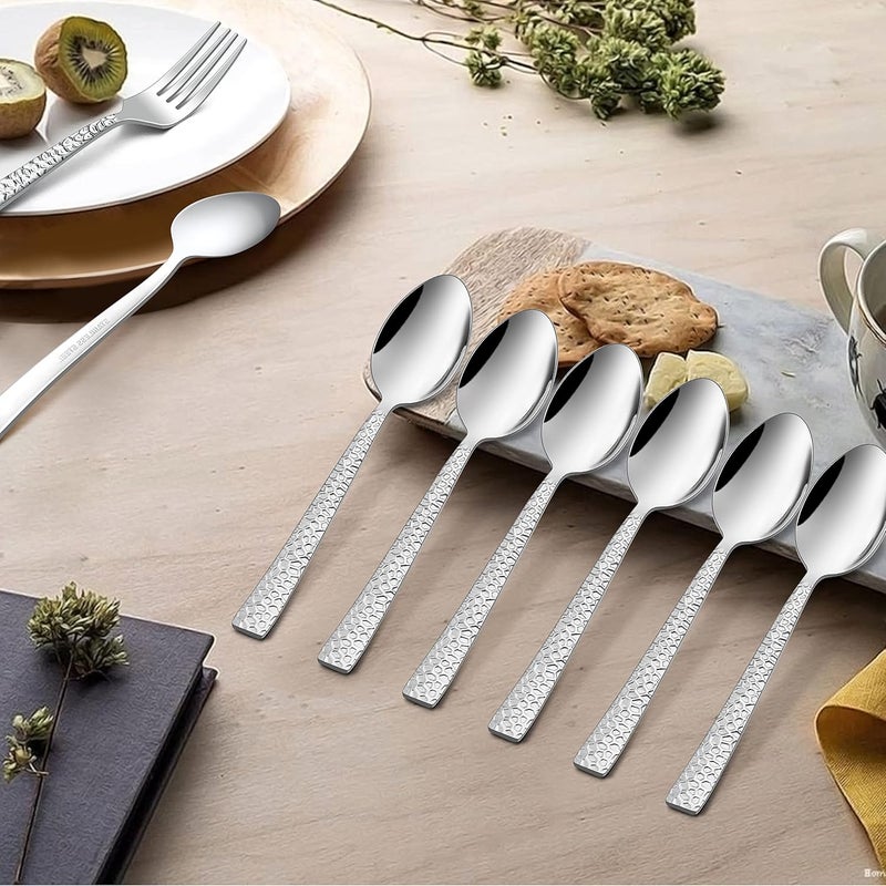 HaWare Hammered 12 Pieces Dinner Spoons Set, Stainless Steel 7.9 Silverware set for Home/Kitchen/Restaurant, Classic Elegant Design, Mirror Polished, Dishwasher Safe (Pack of 2) - Image 2