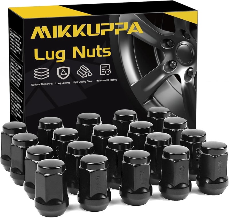 MIKKUPPA 1/2-20 Lug Nuts - Replacement for 1987-2018 Jeep Wrangler JK, 2002-2012 Jeep Liberty, 1993-2010 Jeep Grand Cherokee Aftermarket Wheel - 20pcs Black Closed End Solid Lug Nuts - Image 1
