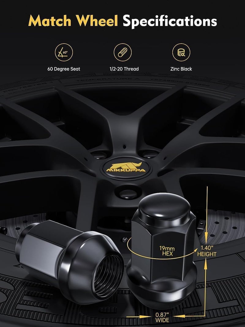 MIKKUPPA 1/2-20 Lug Nuts - Replacement for 1987-2018 Jeep Wrangler JK, 2002-2012 Jeep Liberty, 1993-2010 Jeep Grand Cherokee Aftermarket Wheel - 20pcs Black Closed End Solid Lug Nuts - Image 2
