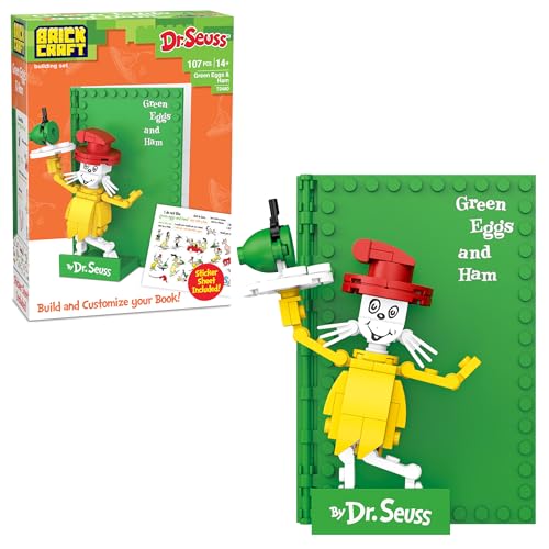 Brickcraft Dr Seuss Green Eggs and Ham Book Building Kit 107Piece Set BrickBuilt SamIAm Customizable Display Book Seuss Stickers Phrases - Image 5