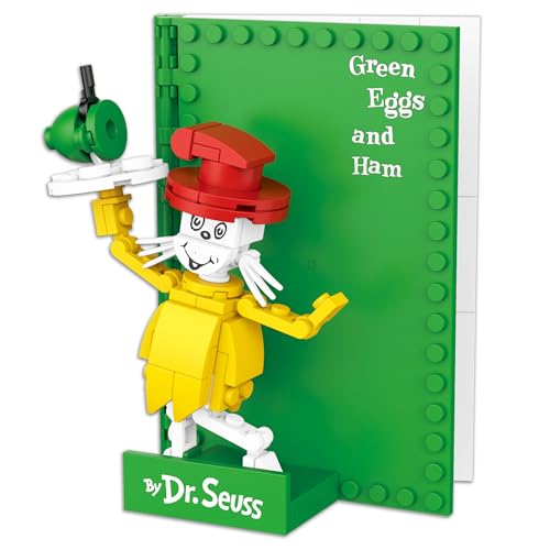 Brickcraft Dr Seuss Green Eggs and Ham Book Building Kit 107Piece Set BrickBuilt SamIAm Customizable Display Book Seuss Stickers Phrases - Image 1