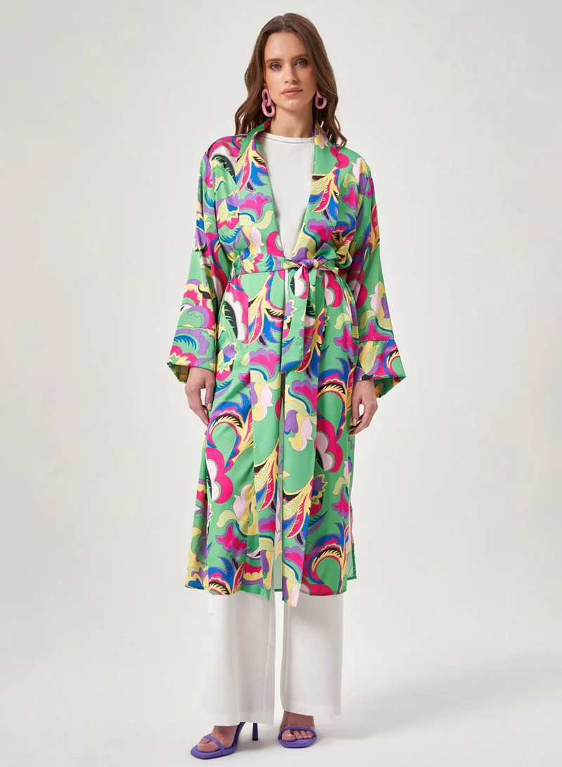 MIZALLE Longline Belted Kimono