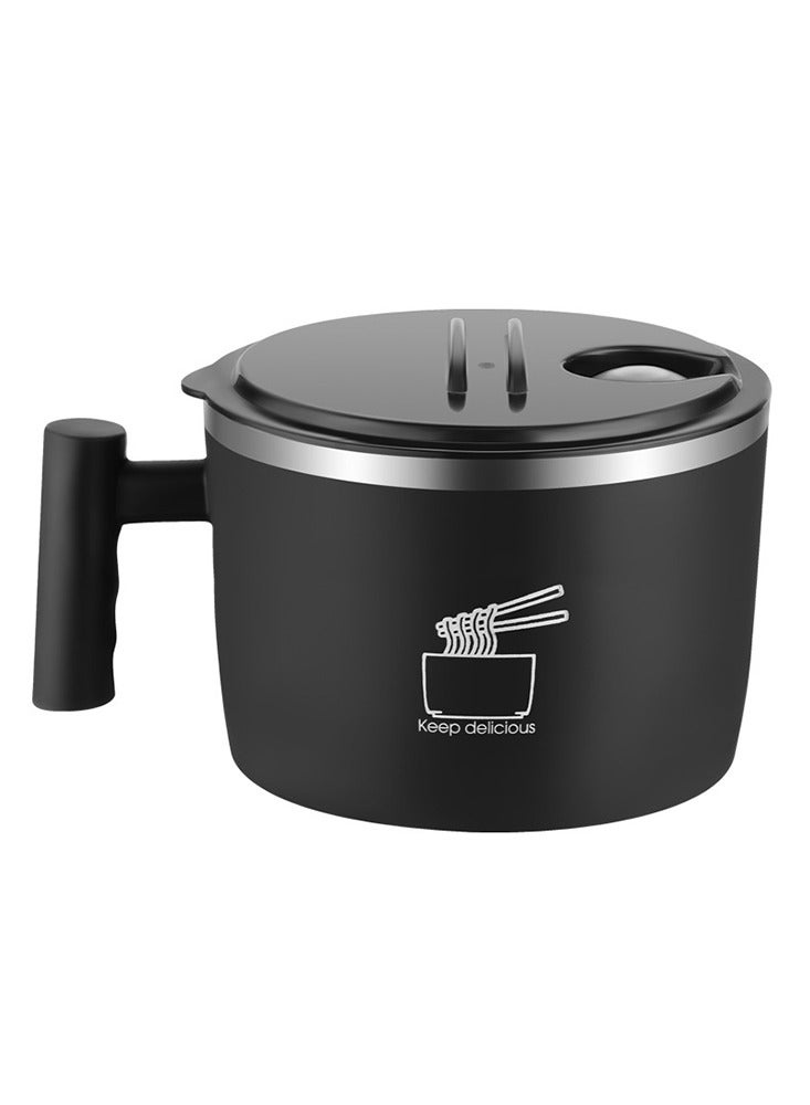Instant noodle bowl, Stainless Steel Bowl With Lid For Instant Noodles Sealed And Portable Drain Bowl For Kitchen Utensils Instant Noodle Partner(Black) - Image 1