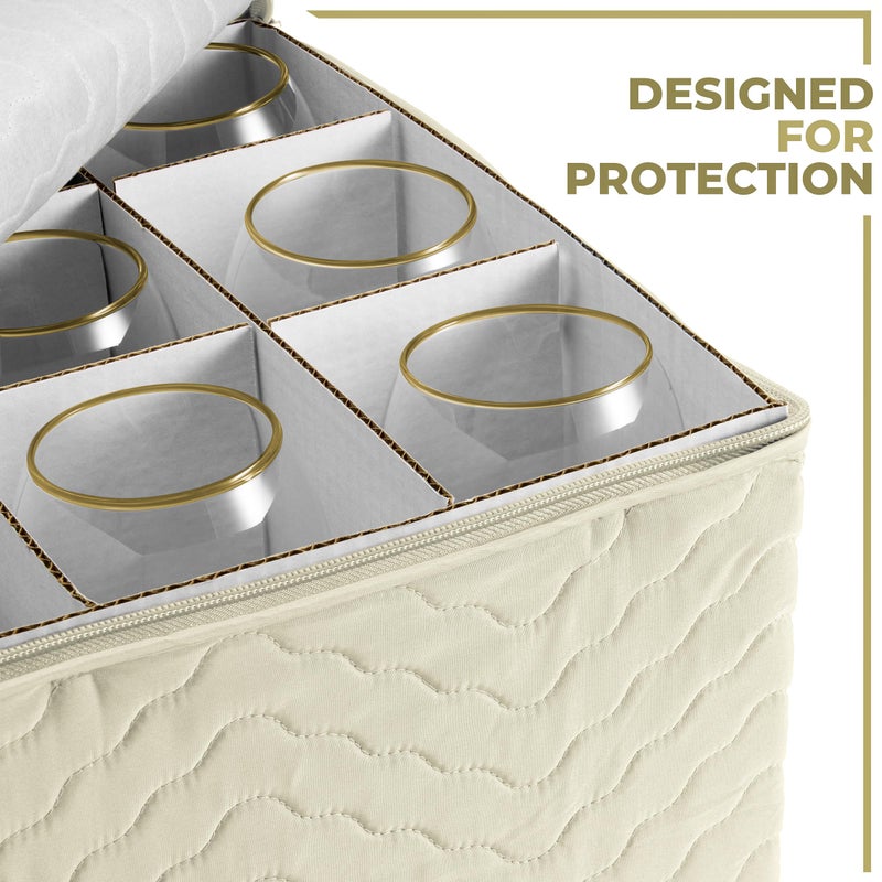 Sorbus Stemware Storage Chest - Deluxe Quilted Case with Dividers - Service for 12 - Great for Protecting or Transporting Wine Glasses, Champagne Flutes, Goblets, and more (Storage Glass - Beige) - Image 4