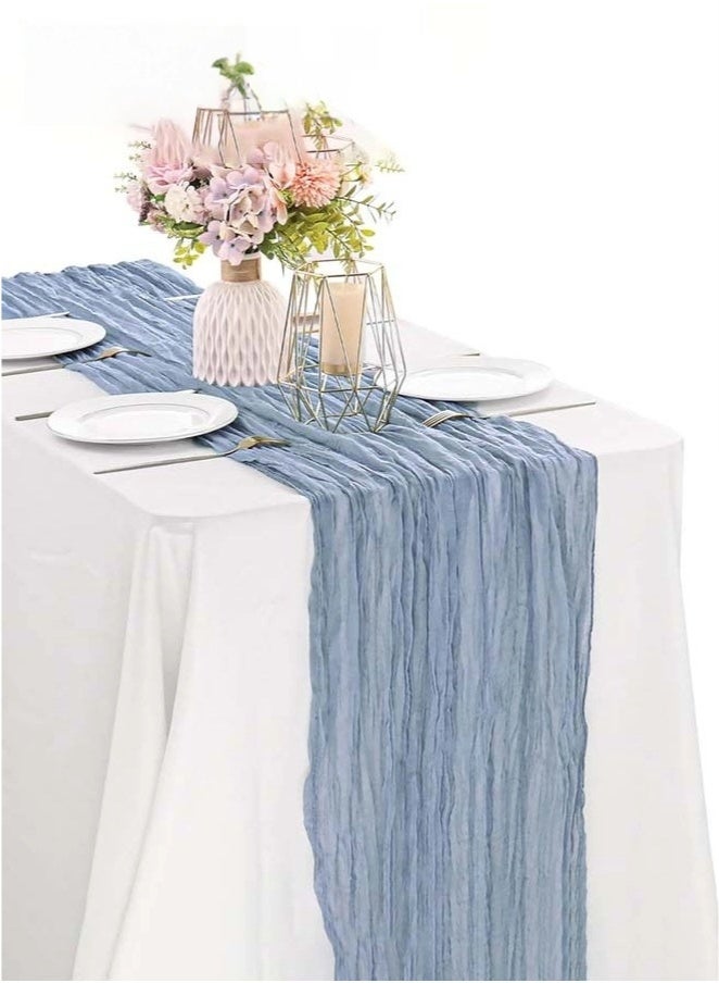 Translucent Table Runner Chessian Tablecloth for Wedding Reception Bridal Shower Party Decoration Table Centerpiece 90*340CM Blue  - Image 1