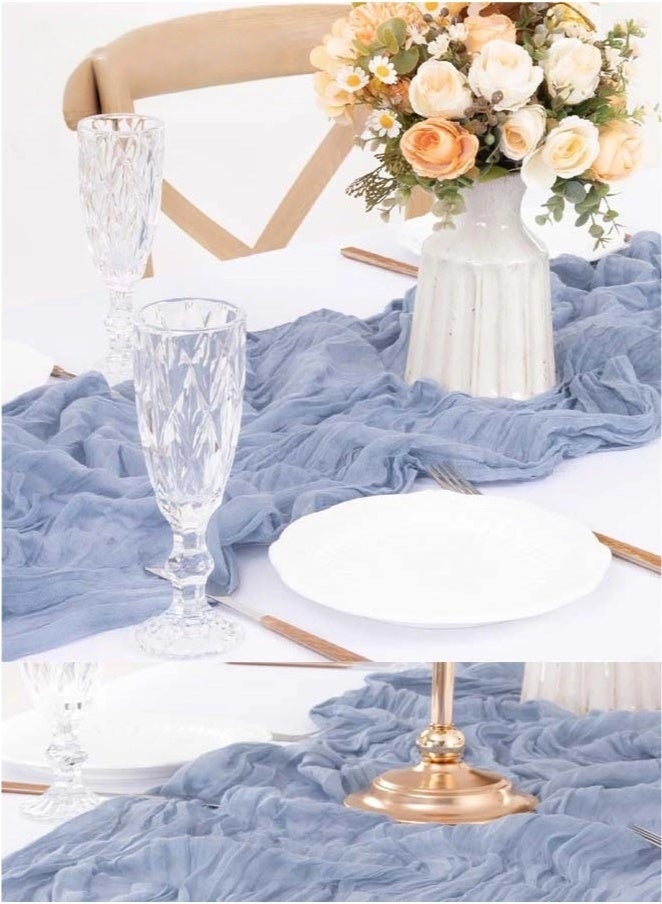 Translucent Table Runner Chessian Tablecloth for Wedding Reception Bridal Shower Party Decoration Table Centerpiece 90*340CM Blue  - Image 2