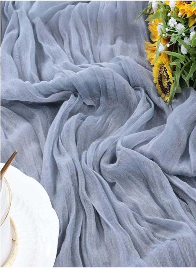Translucent Table Runner Chessian Tablecloth for Wedding Reception Bridal Shower Party Decoration Table Centerpiece 90*340CM Blue  - Image 3