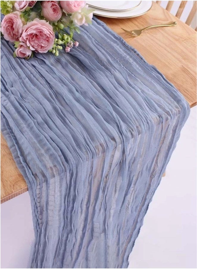 Translucent Table Runner Chessian Tablecloth for Wedding Reception Bridal Shower Party Decoration Table Centerpiece 90*340CM Blue  - Image 5