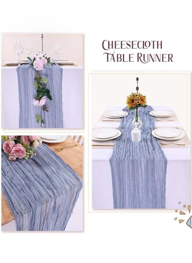 Translucent Table Runner Chessian Tablecloth for Wedding Reception Bridal Shower Party Decoration Table Centerpiece 90*340CM Blue  - Image 4