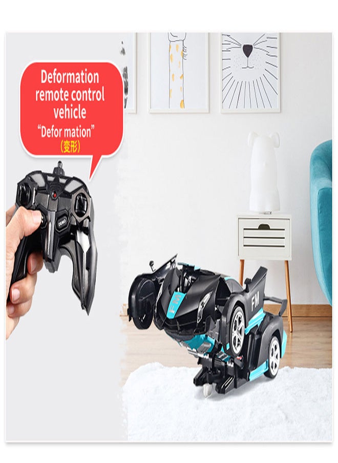 AROAQ - Rambo Blue Remote Control Car Transform Robot RC Car with 40MHz Version Remote And One Button Transforming 360 Degree Rotation Drifting Ideal Car Scale and Birthday Gift - Image 1