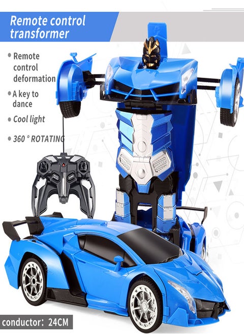 Rambo Blue Remote Control Car Transform Robot RC Car with 40MHz Version Remote And One Button Transforming 360 Degree Rotation Drifting Ideal Car Scale and Birthday Gift
