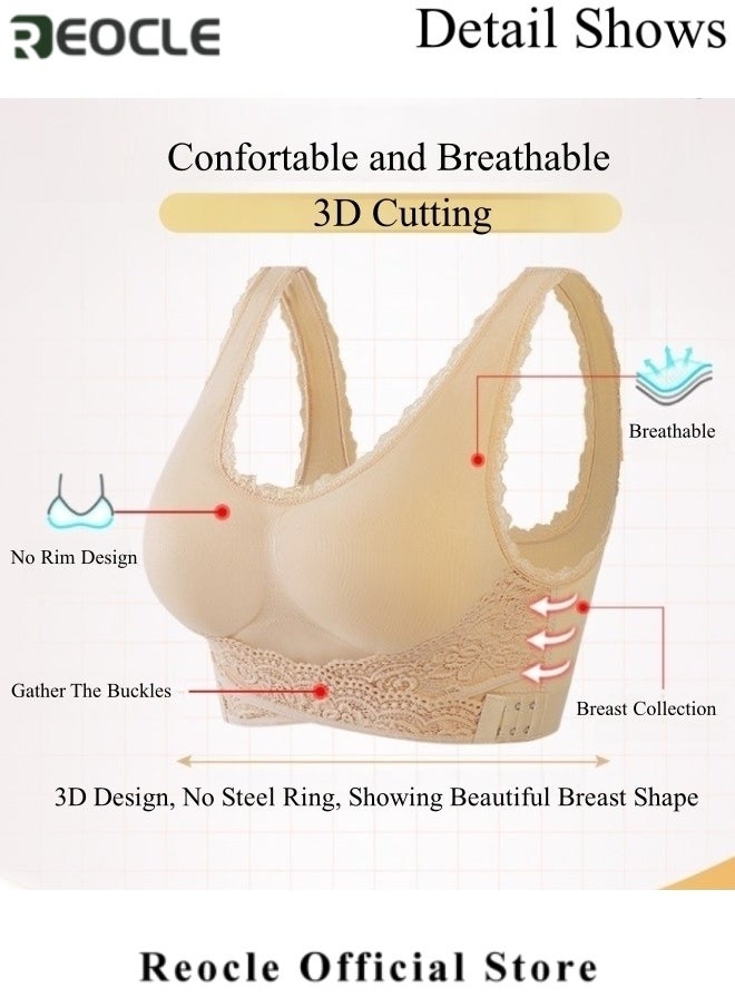 REOCLE - Women's Front Cross Side Buckle Lace Bras Sports Bras Comfy Corset Bra Wireless Push Up Seamless Bra - Image 1