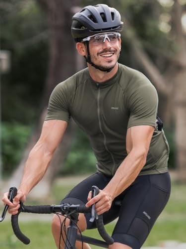 ARSUXEO Cycling Jersey Men Short Sleeves Ultra-Comfortable Road Bike Jersey Biking Bicycle Shirt Army Green X-Large - Image 2