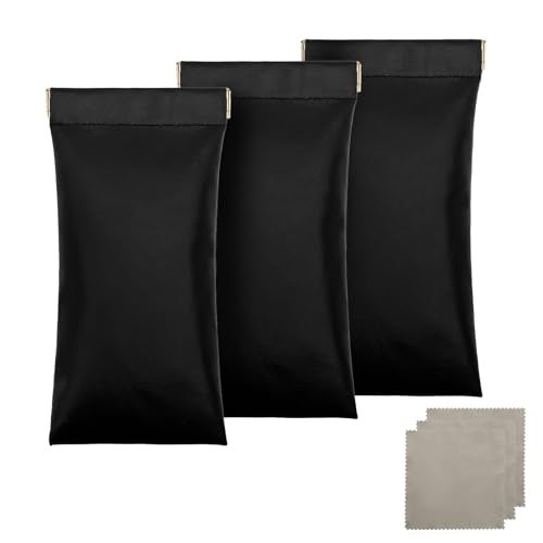 LOVELYWIND 3 Pack Leather Eyeglass Cases, Portable Sunglasses Pouch for Men & Women, Squeeze Top Sunglasses Organizer with 3 Eyeglass Cleaning Cloths - Image 1