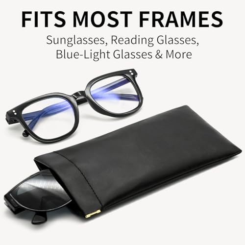 LOVELYWIND 3 Pack Leather Eyeglass Cases, Portable Sunglasses Pouch for Men & Women, Squeeze Top Sunglasses Organizer with 3 Eyeglass Cleaning Cloths - Image 4