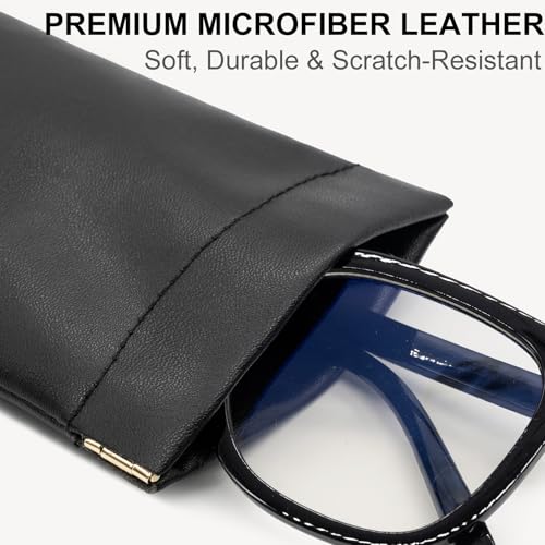 LOVELYWIND 3 Pack Leather Eyeglass Cases, Portable Sunglasses Pouch for Men & Women, Squeeze Top Sunglasses Organizer with 3 Eyeglass Cleaning Cloths - Image 2