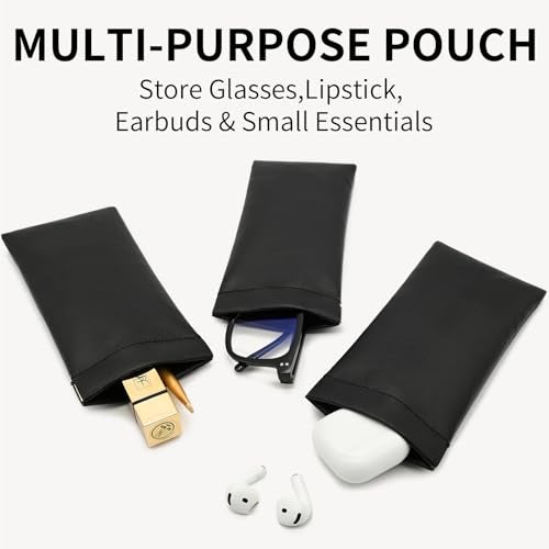 LOVELYWIND 3 Pack Leather Eyeglass Cases, Portable Sunglasses Pouch for Men & Women, Squeeze Top Sunglasses Organizer with 3 Eyeglass Cleaning Cloths - Image 3