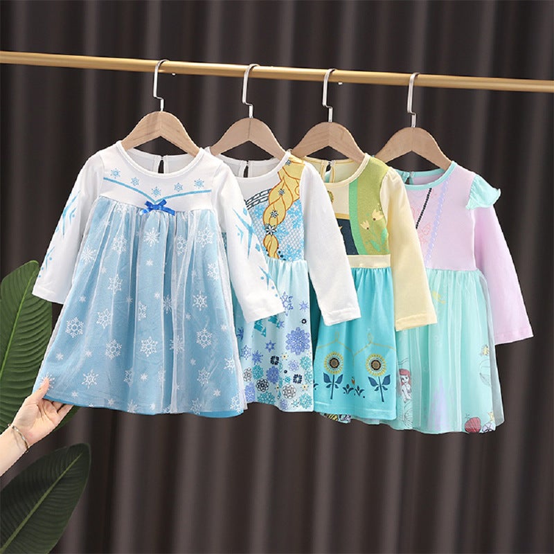 Spring Princess Girls Elsa Princess Dress Cartoon Korean Long Sleeve Girl Dress Pleated Dress - Image 4