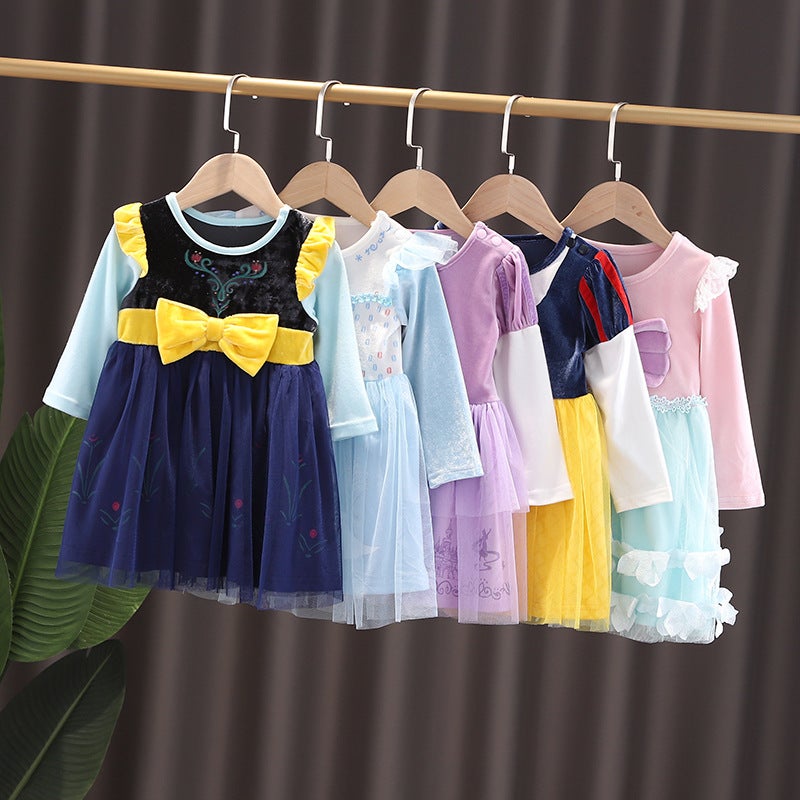 Spring Princess Girls Elsa Princess Dress Cartoon Korean Long Sleeve Girl Dress Pleated Dress - Image 2