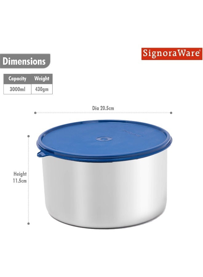 SignoraWare Storewell Stainless Steel Jumbo Storage Round Container, 3ltr - Image 2