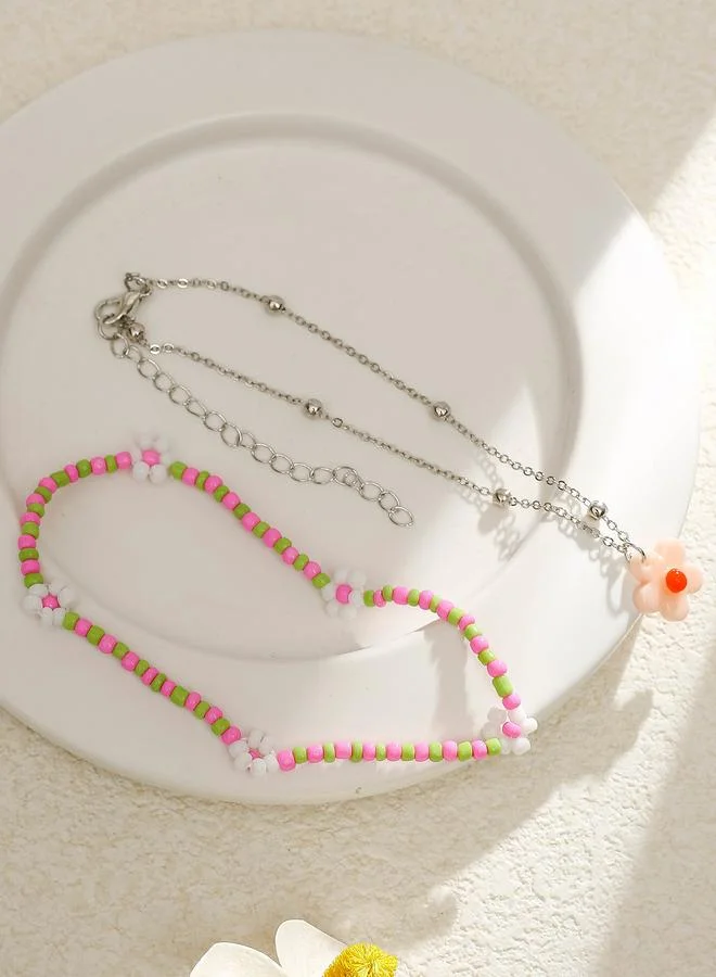 Take Two Set of 2 - Beaded Flower Anklet