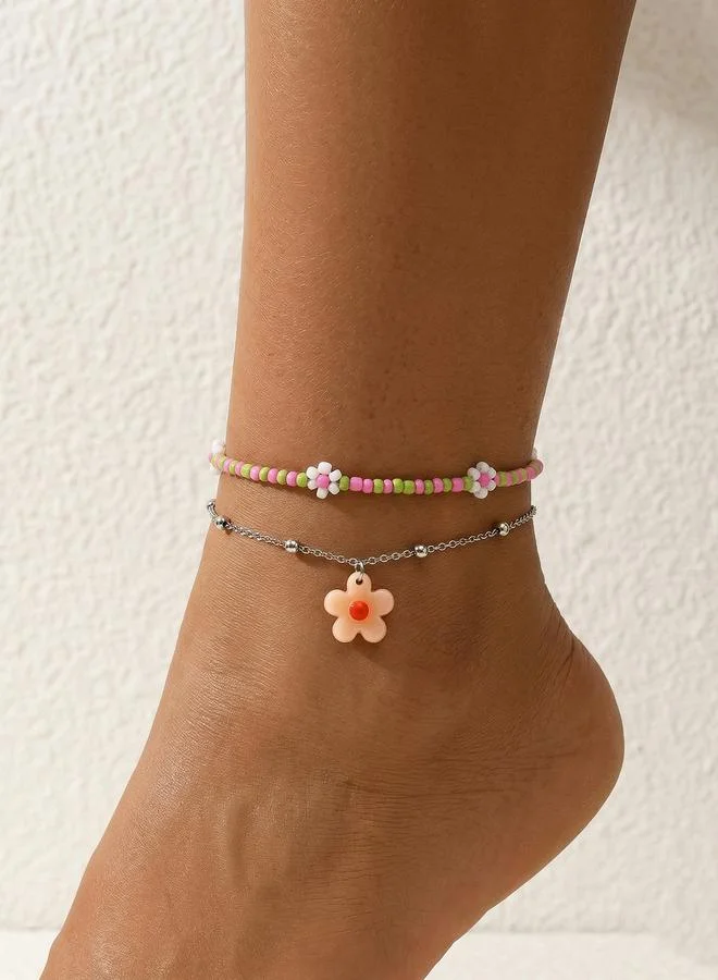 Take Two Set of 2 - Beaded Flower Anklet