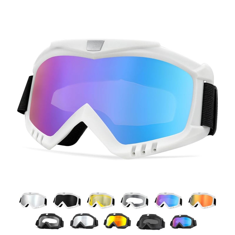 Yourkar Dirt Bike Goggles Windproof ATV OffRoad Goggle Wide Vision Riding Motorcycle Goggles Motorcycle Accessories WhiteColorful - Image 3