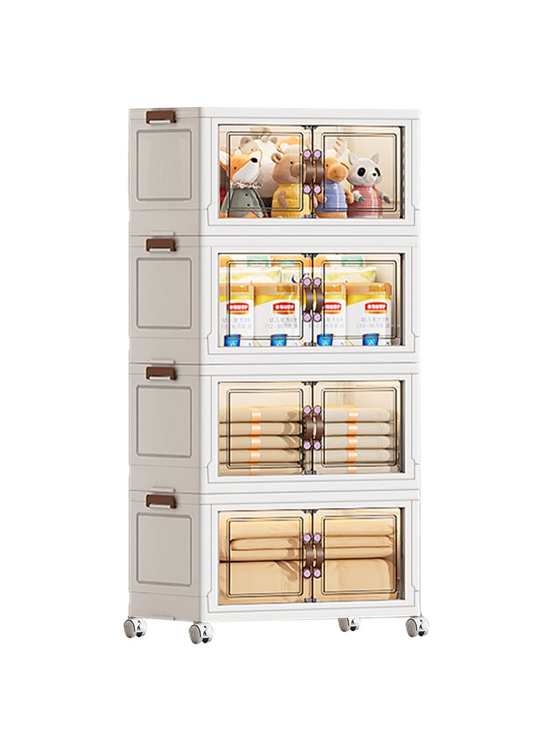 Ollieroo خزانة تخزين بلاستيكية قابلة للطي بأربعة أرفف مع عجلات – منظم PP بأبواب مغناطيسية شفافة، تصميم قابل للتكديس ويوفر المساحة للمطبخ أو غرفة النوم أو غرفة المعيشة، 55 × 35 × 121.5 سم - Image 1