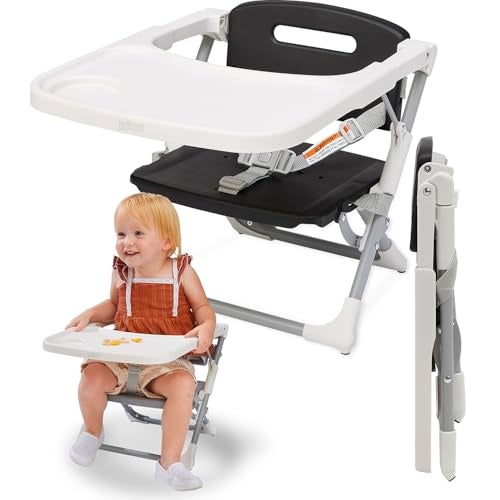 PrimoBaby SproutSeat Booster Seat for Kitchen Chair - Portable Folding Design, Travel Baby Beach Essentials, with 3-Point Safety Harness, Adjustable Tray, Dishwasher Safe Tray, Baby Floor Seat - Image 1