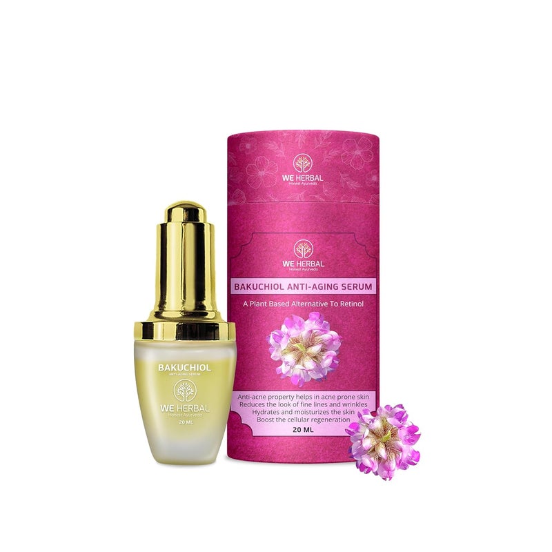 WE HERBAL Bakuchiol Serum  Babchi Oil AntiAging Serum AntiAcne Properties PlantBased Alternative to Retinol Brightening Firming  Hydrating Skincare for All Skin Types 20ml - Image 1