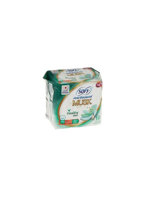 Antibacterial sanitary pads with musk for healthy skin, large and long, with wings and barriers to prevent leakage and keep the skin soft and moist without itching, 10 pads