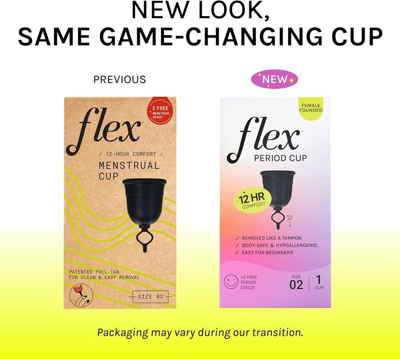 FLEX Cup Starter Kit (Full Fit - Size 02) | Reusable Menstrual Cup + 2 Free Menstrual Discs | Pull-Tab for Easy Removal | Tampon + Pad Alternative | Lasts up to 10 Years | Capacity of 3 Super Tampons - Image 2