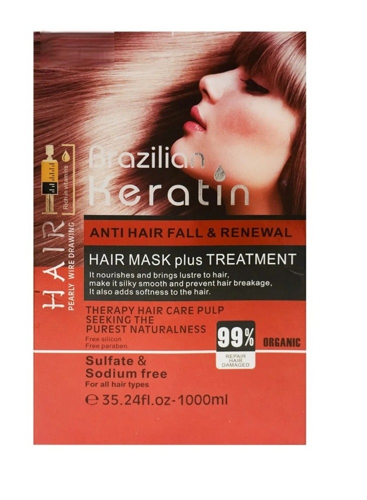 Brazilian Keratin Hair Mask Plus Treatment 1000ml | Sulfate & Sodium Free | Anti Hair Fall, Repair & Renewal Care - Image 2