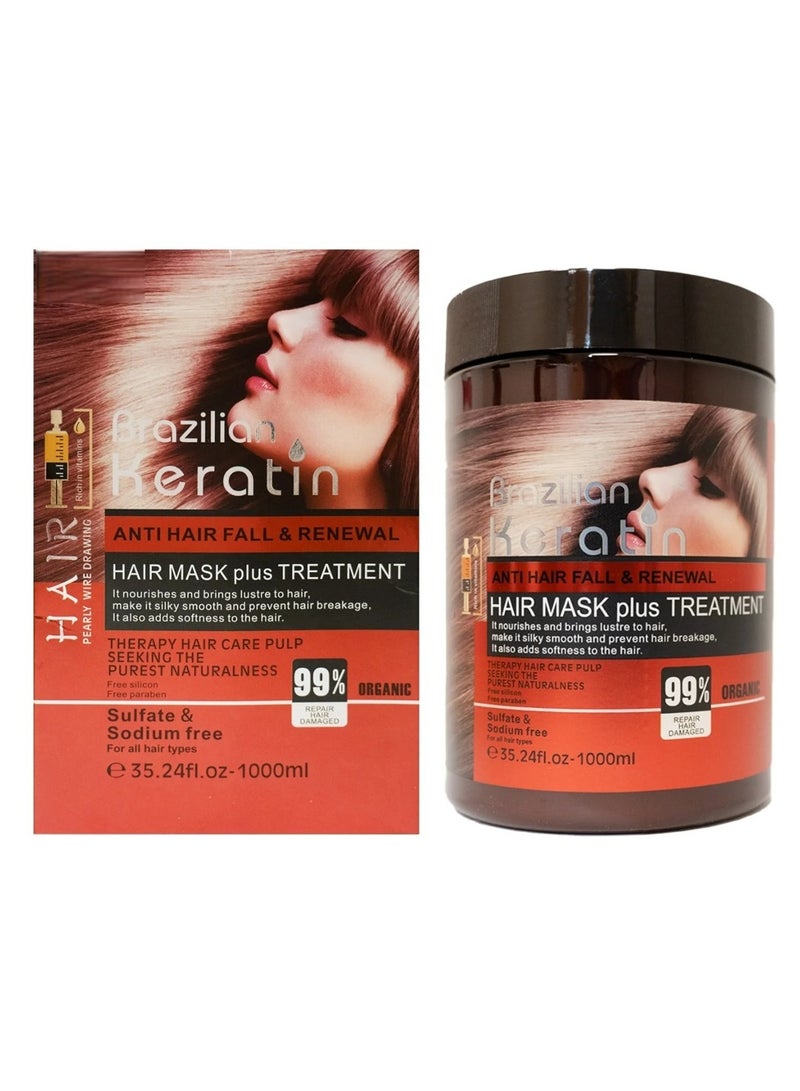 Brazilian Keratin Hair Mask Plus Treatment 1000ml | Sulfate & Sodium Free | Anti Hair Fall, Repair & Renewal Care - Image 1