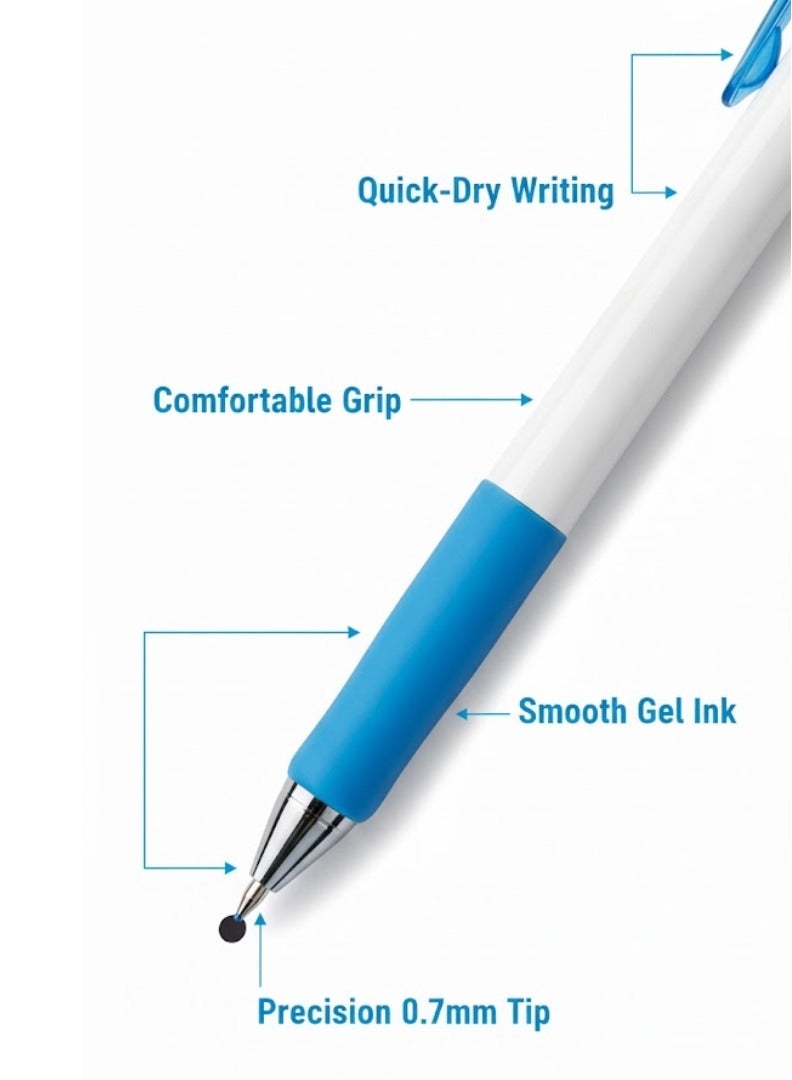 Lukadah Pack of 10 Blue Ballpoint Pens, Retractable Click Pens with Soft Comfort Grip, Smooth Writing Medium Point 0.7mm, Quick-Dry Ink, Transparent Barrel, Lightweight Durable Design, Office, School, College Stationery Supplies for Students, Teachers & Professionals - Image 2