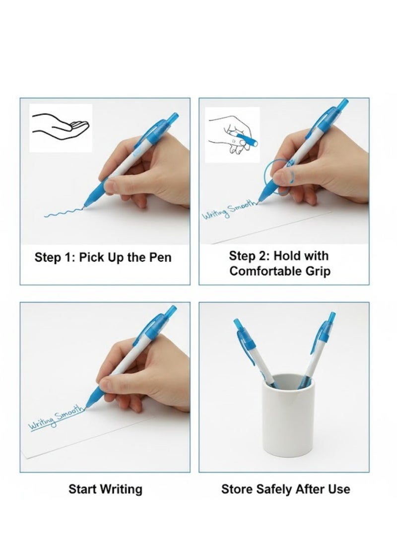 Lukadah Pack of 10 Blue Ballpoint Pens, Retractable Click Pens with Soft Comfort Grip, Smooth Writing Medium Point 0.7mm, Quick-Dry Ink, Transparent Barrel, Lightweight Durable Design, Office, School, College Stationery Supplies for Students, Teachers & Professionals - Image 3