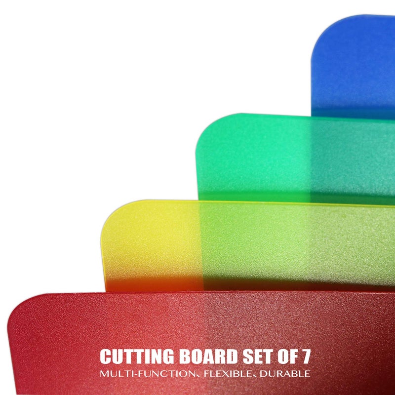 Fotouzy Plastic Cutting Boards for Kitchen, Flexible Cutting Mats Set of 7, BPA-Free, Non-Porous, Dishwasher Safe, 15x12 In, 7 Translucent Colors - Image 5