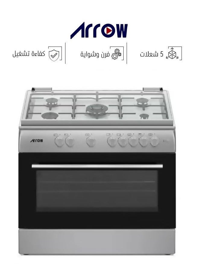 Arrow 5 Burner Hob - Oven & Grill - Full Safety - 90x60 cm - Made in Egypt - RO-9060GSF - Image 1