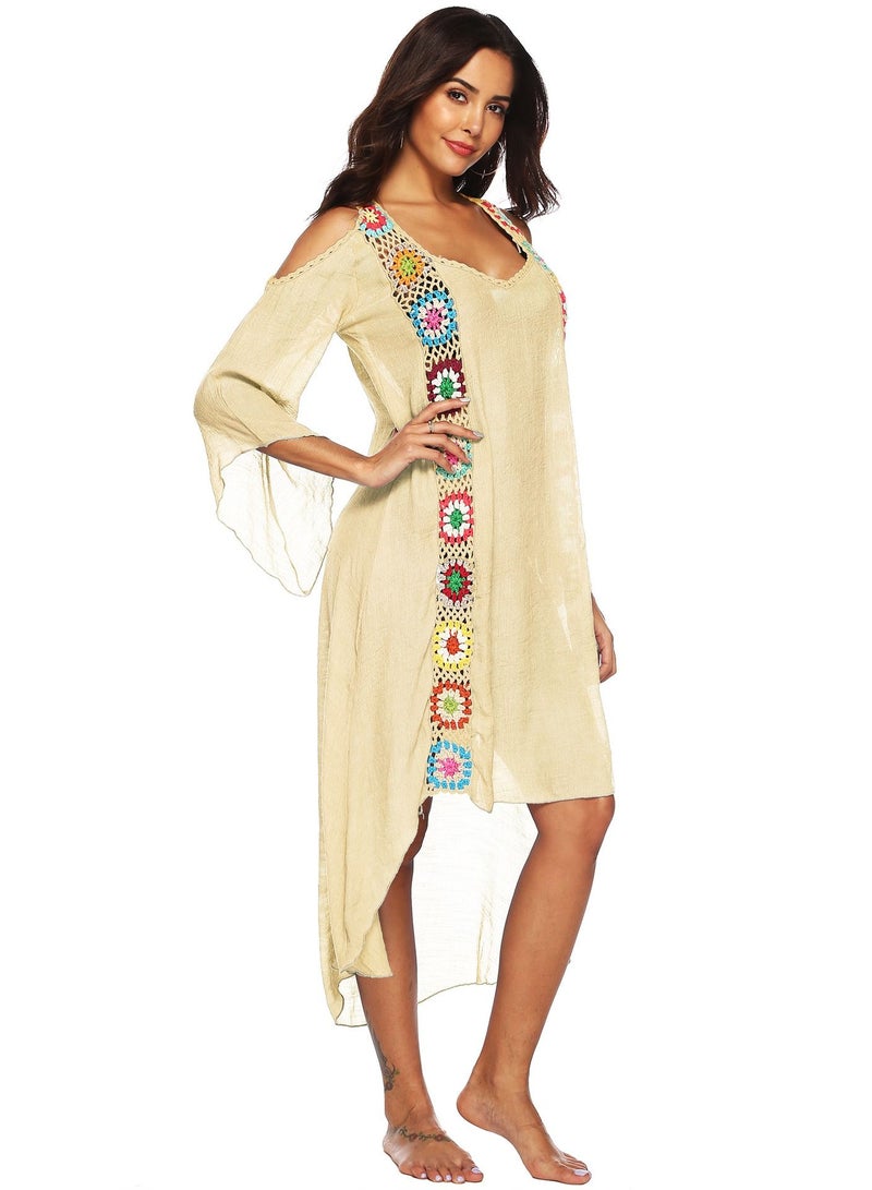 Loquat Hand Hook Flower Beach Dress Beige - Image 2