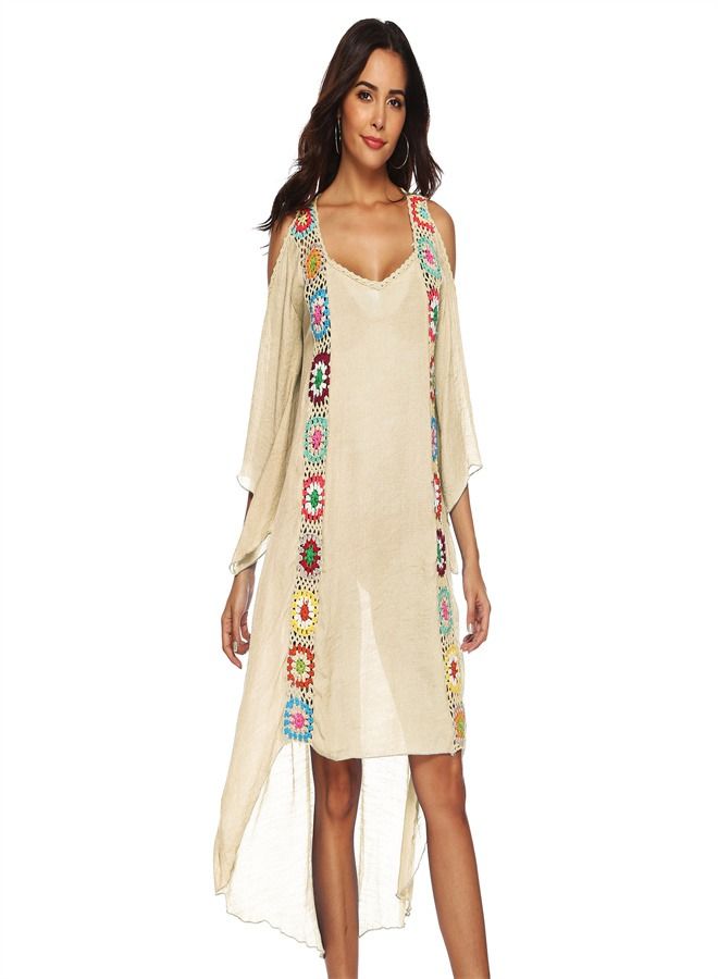 Loquat Hand Hook Flower Beach Dress Beige - Image 1