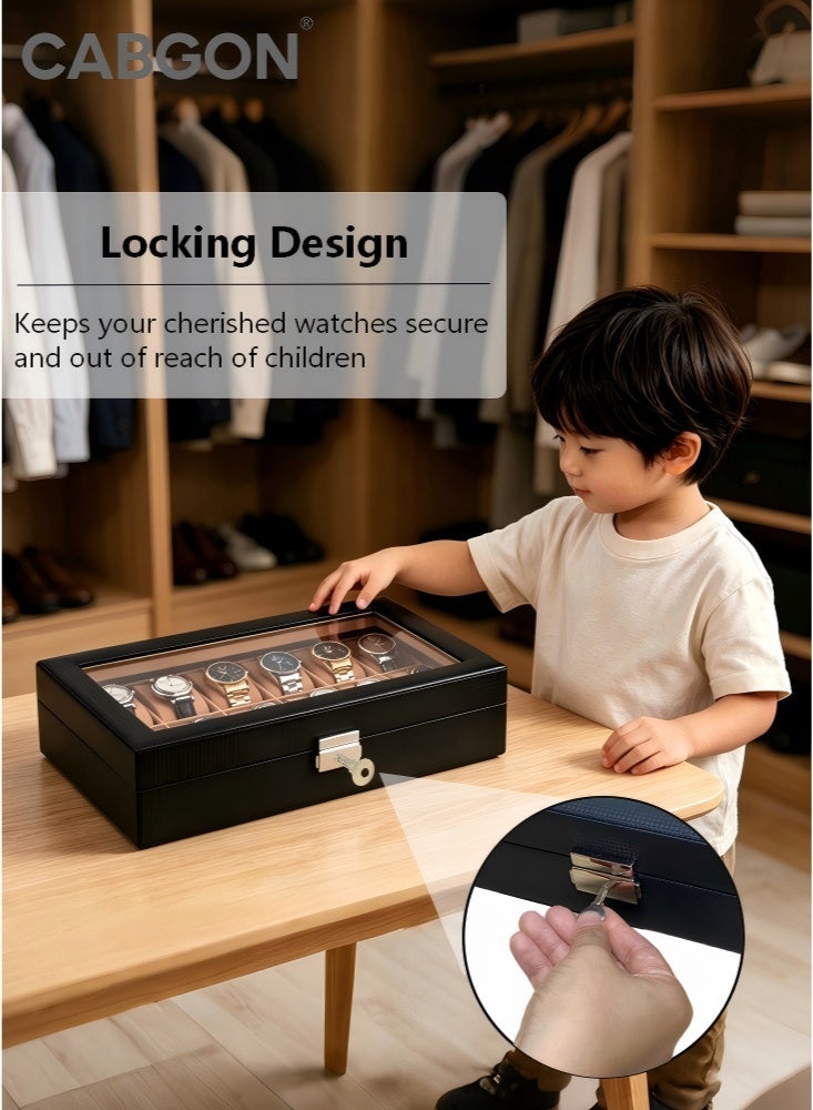 CABGON 12-Slot Luxury Watch Box Organizer for Men,Premium PU Leather Watch Storage Box with Lock - Image 5