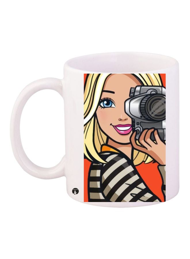 Cartoon Girl Printed Coffee Mug White/Brown/Black 11ounce