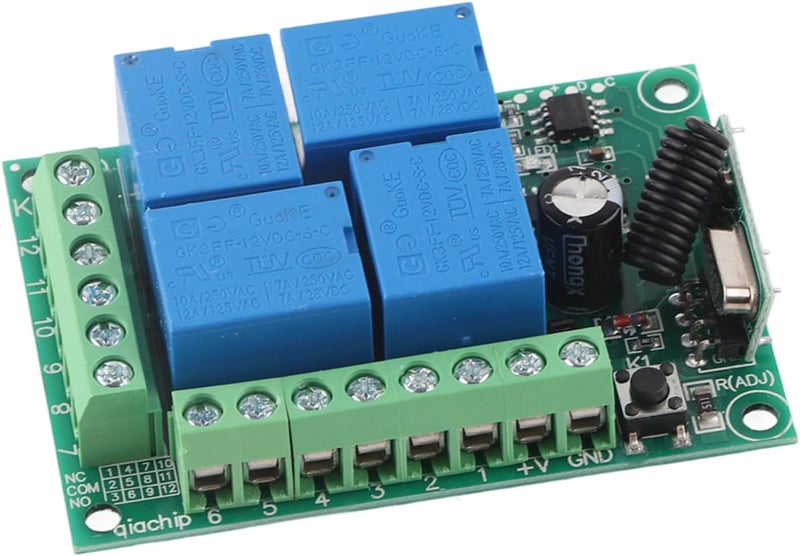 يناسب كل ميزانية مفتاح ترحيل لاسلكي DC12V 433MHz، لوحة استقبال تحكم عن بعد بأربع قنوات مع إشارة قوية، لأمن معدات رفع أبواب المرآب والنوافذ مقاوم للرمل والغبار تصميم عصري اقتصادي كل فئة مستخدم - Image 2