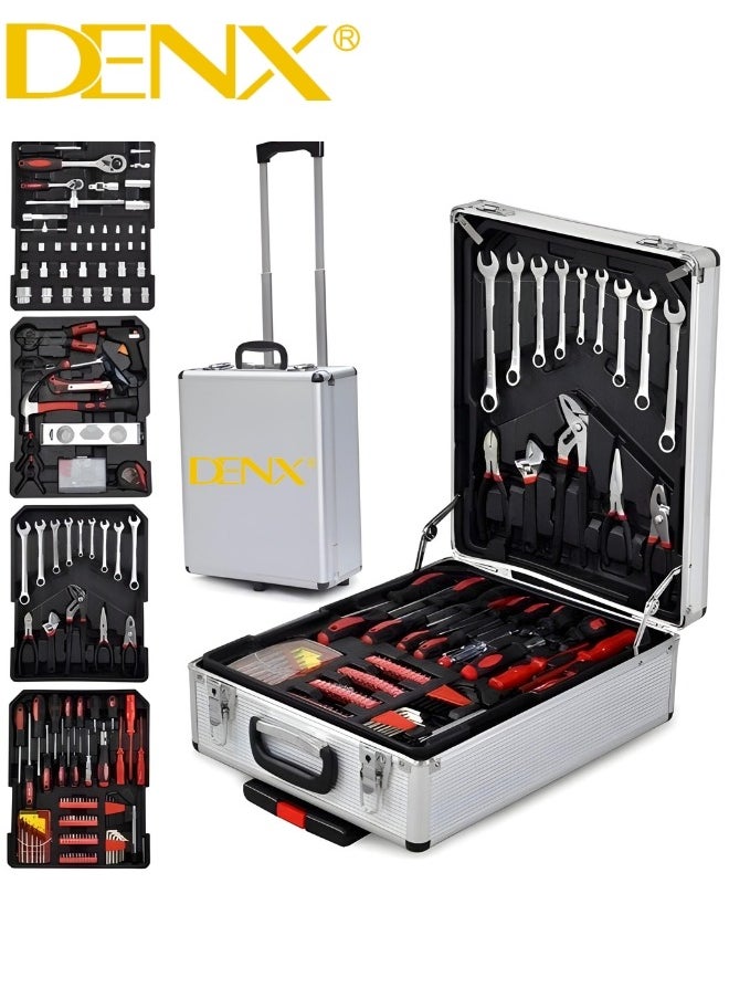Denx Professional Tool Set 187pcs Household Hand Tool Set Auto Repair Tool Kit with Aluminum Trolley Case.  - Image 1