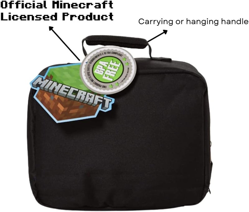 Bio World Minecraft Lunch Box for Boys and Girls - Soft Insulated Lunch Bag for Kids, Green - Image 4