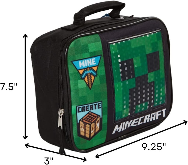 Bio World Minecraft Lunch Box for Boys and Girls - Soft Insulated Lunch Bag for Kids, Green - Image 2