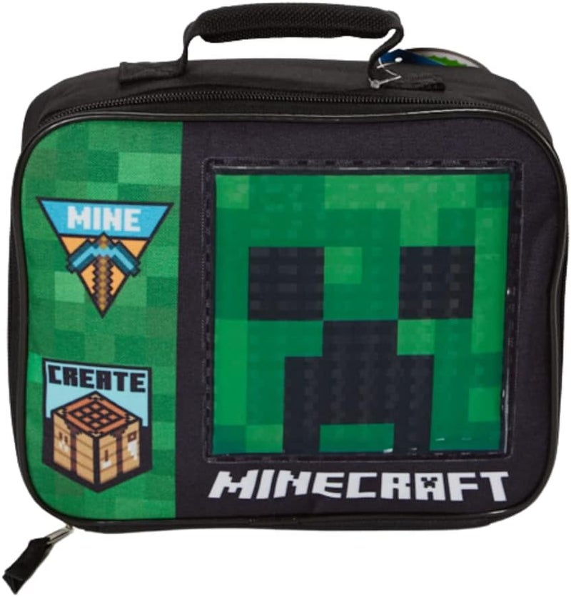 Bio World Minecraft Lunch Box for Boys and Girls - Soft Insulated Lunch Bag for Kids, Green - Image 1