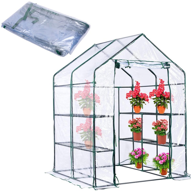 Walkin Greenhouse Replacement Cover with RollUp Zipper Door 56 x 56 x 76 Inch PVC Greenhouse Cover for Outdoor Plant Gardening Plants Cold Frost Protection Wind Rain Proof Frame Not Include